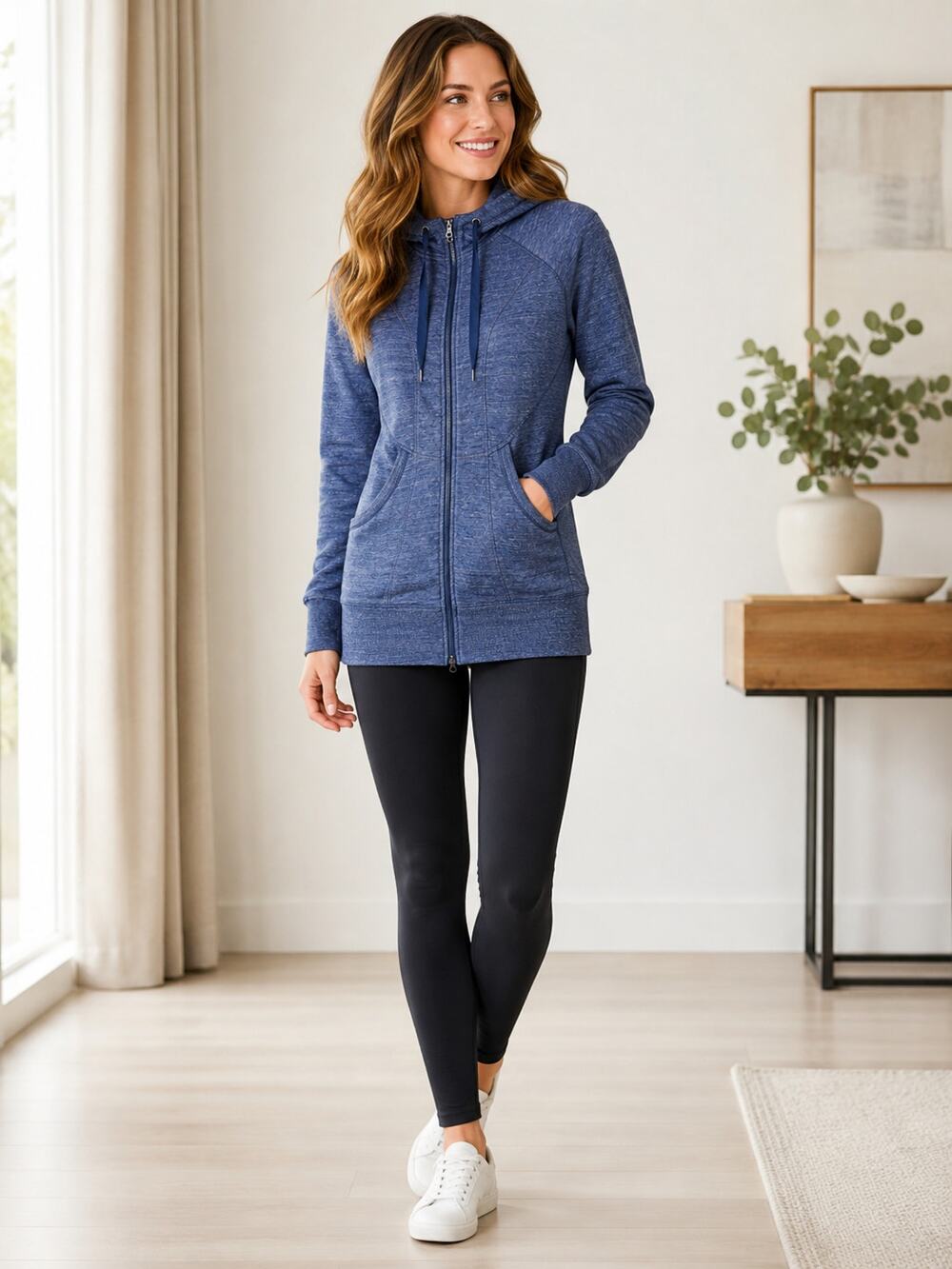 90 Degree by Reflex Blue Long Fleece Lined Zip Hoodie Size Medium